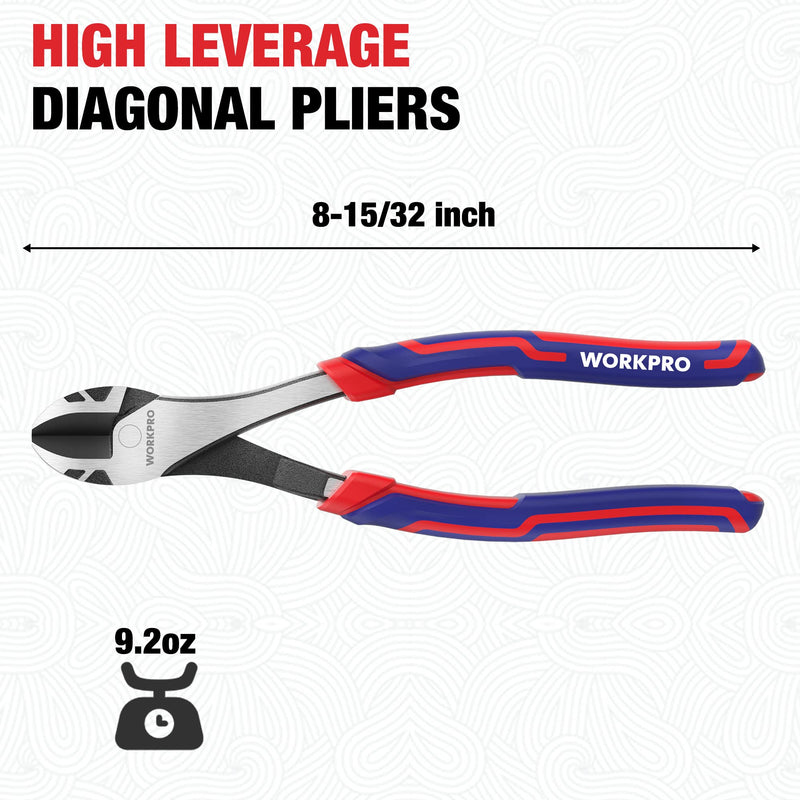 [Australia - AusPower] - WORKPRO 8 Inch High Leverage Diagonal Pliers, Wire Cutters Heavy Duty in CRV Steel, Diagonal Cutters for Cutting Wires 