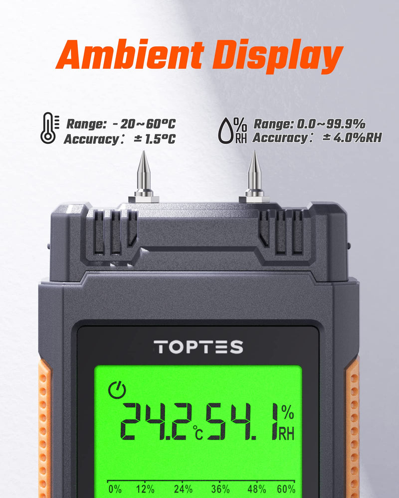 [Australia - AusPower] - TS-630 Wood Moisture Meter for Firewood/Drywall, 2.25-inch LCD Screen with 3 Color Backlight Dry-Moisture-Wet Display, 2 Mode 7 Calibration Scales - Orange 
