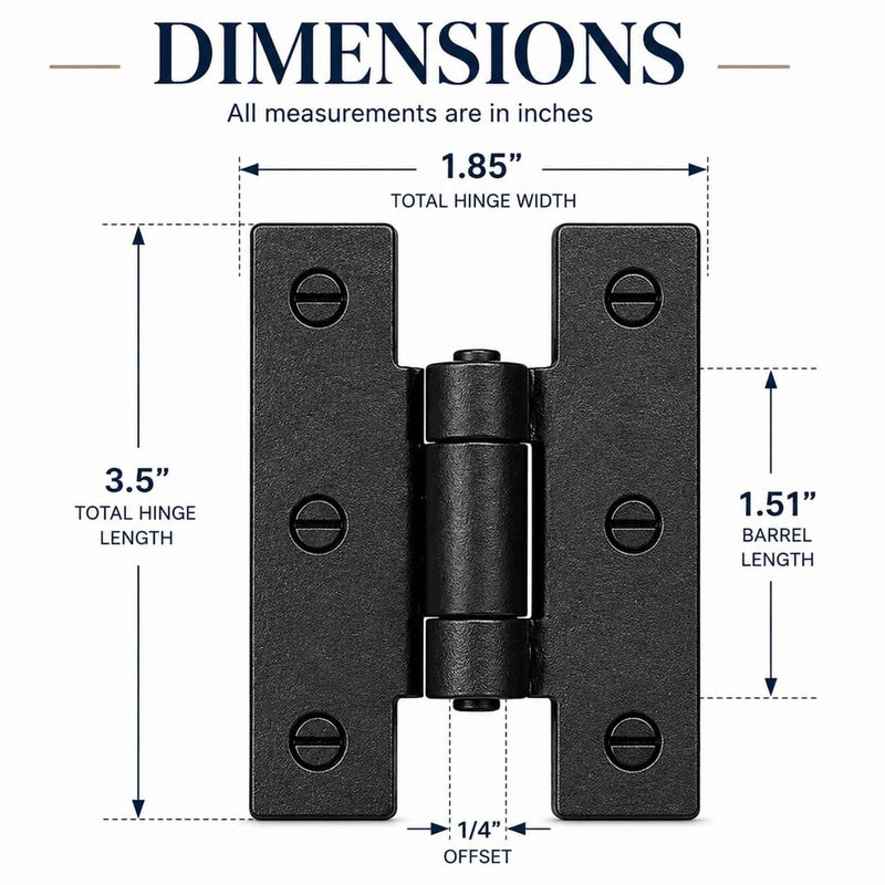 Renovators Supply Manufacturing Cabinet Hinge 3.5 in. Black Wrought Iron H Hinge with 1/4 in. Offset, Rust Resistant Hinge for Kitchen Cabinets with Hardware Pack of 2