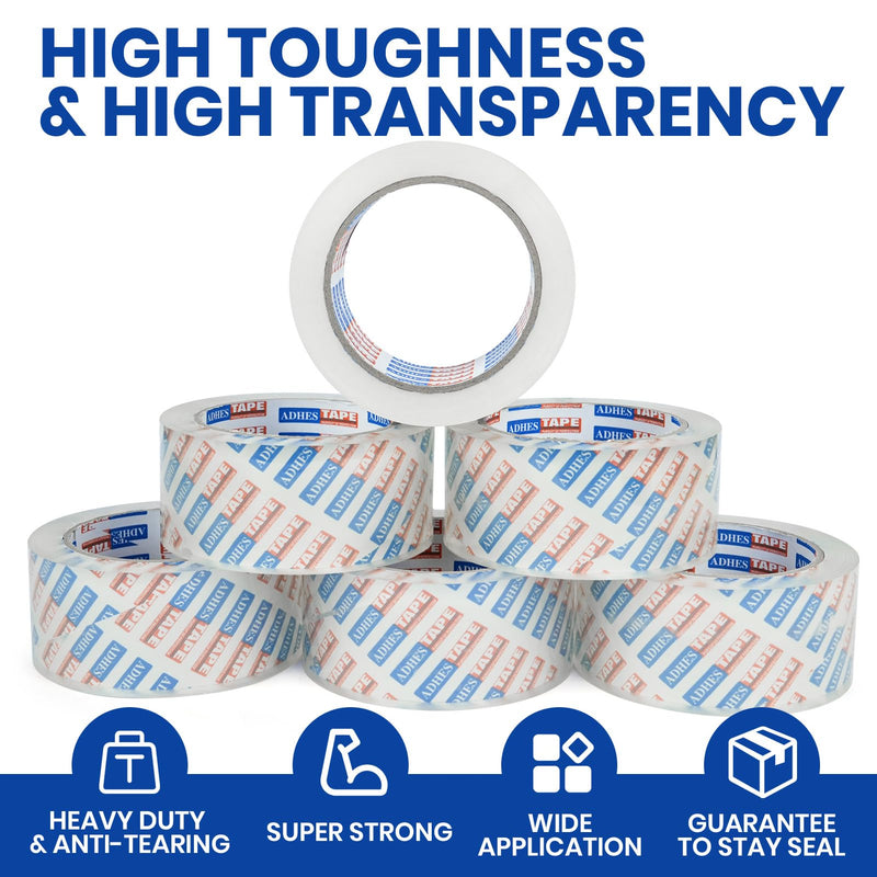 ADHES Packing Tape Shipping Tape Packaging Tape for Moving Boxes Heavy Duty Clear, 55M Per Roll 1.88 Inch Width,2.7Mil 1.88in x 60yd x 2.7mil 6