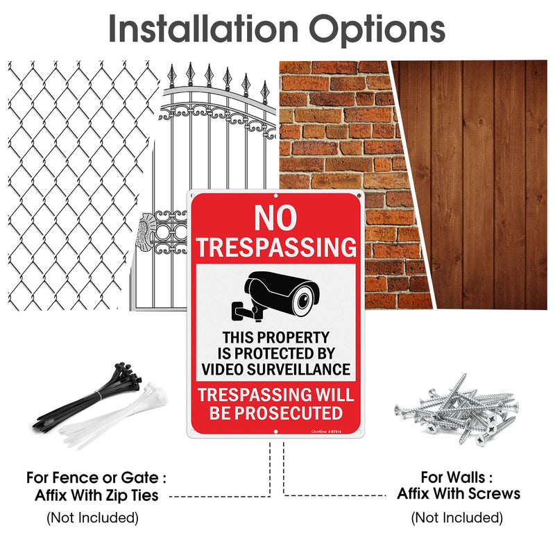 Large Video Surveillance Signs, 14x10 Inches No Trespassing Sign Private Property Sign, Reflective Aluminum, Fade Resistant,Indoor or Outdoor Use (4-Pack) 4 Pack
