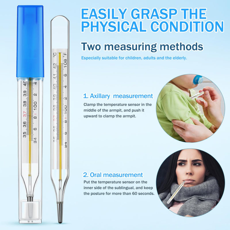 [Australia - AusPower] - Glass Body Temperature Gauge - 2pcs Underarm Temperature Gauges with Dual Scale ℃&℉ - General Use Temp Checker Testing Tools for Adults Kids Accurate Fever Test Device Clinical 