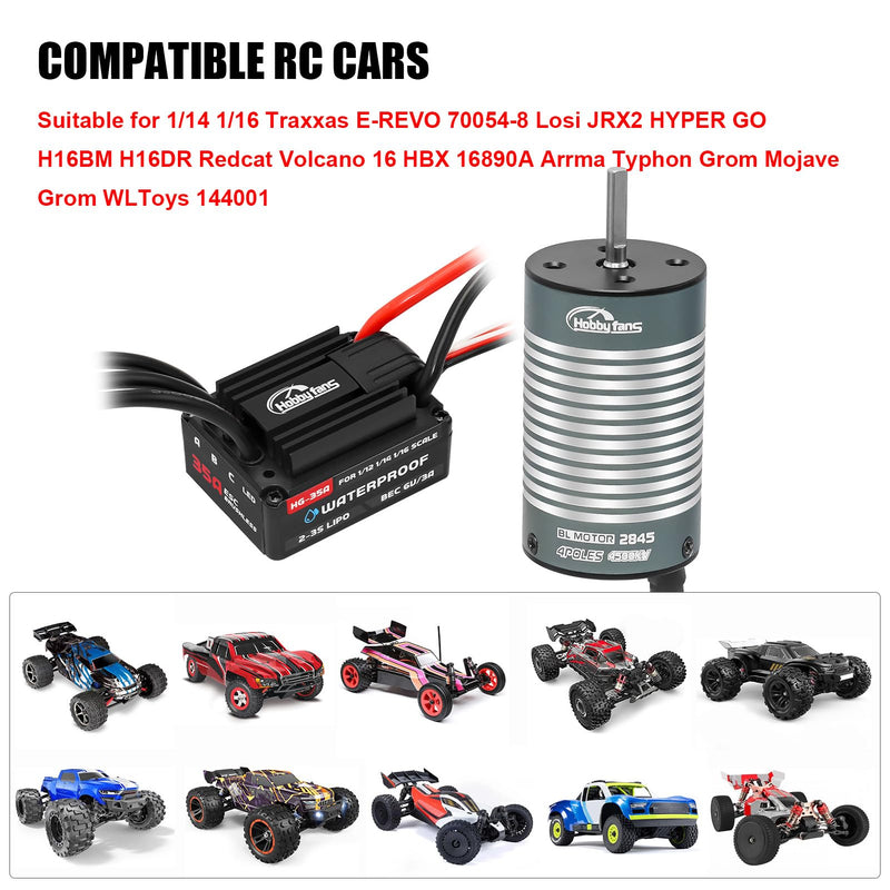 [Australia - AusPower] - Hobby Fans Brushless 2845 4500KV Motor & 35A Waterproof ESC for Traxxas E-REVO Losi JRX2 H16BM H16DR Redcat Volcano 16 Arrma Typhon Grom Mojave Grom 144001 16890A 1/14 1/16 RC Car Black 2845 Motor & 35A ESC 