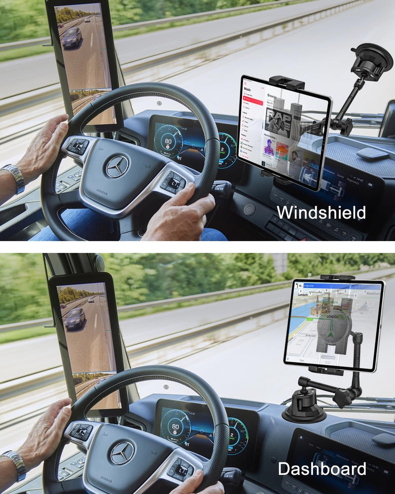 [Australia - AusPower] - Mippko Truck Tablet Holder for Dashboard Windshield Heavy Duty Mount,16.9" Long Adjustment Arm 4.33" Super Suction Cup Base,Compatible with 4.7~12.9" iPad/Samsung Tab/Nexus/LG G Pads/Fire HD/iPhone 