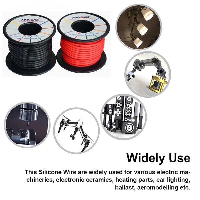 TUOFENG 14 AWG Wire, Soft and Flexible Silicone Insulated Wire 66 Feet [33 ft Black and 33 ft Red ] Stranded Wire High Temperature Resistance for RC Applications,Test Lead,Drones Battery 14 AWG 2 colors wire 33ft
