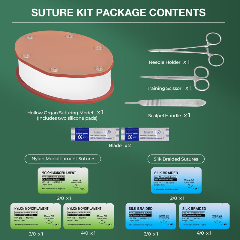 [Australia - AusPower] - Hollow Organ Suture Simulation Model, Suture Practice Kit for Medical Students, Surgical Kit for Medical Training, Nursing Doctor Practice Suture Pad(Replaceable Silicone Pad) 