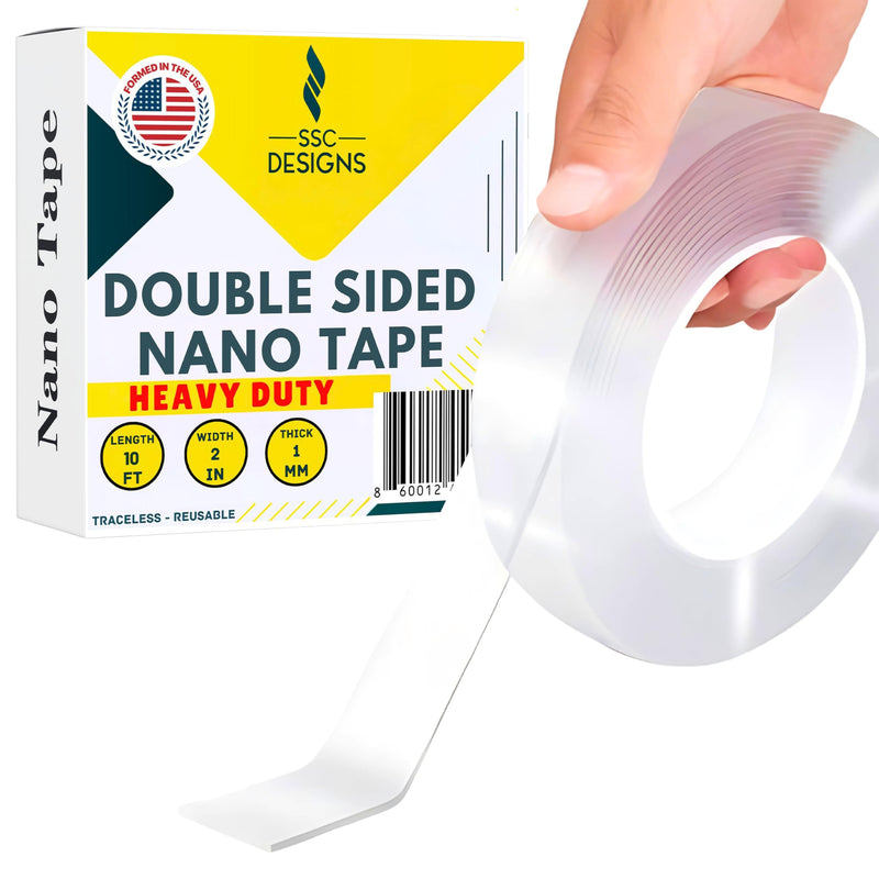 Double Sided Mounting Tape Heavy Duty Nano Two Sided Adhesive Strip Strong Magic Picture Poster Wall Hanging Decor Office Classroom Bubble Kit Transparent Removable Sticky Clear Stick Carpet 20 Feet 2