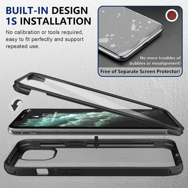 [Australia - AusPower] - UBUNU Case for iPhone 12 Pro Max [6.7 inch], New Upgraded Dual Layer Full Body Protective Clear Phone Case with Built-in Screen Protector, Black 
