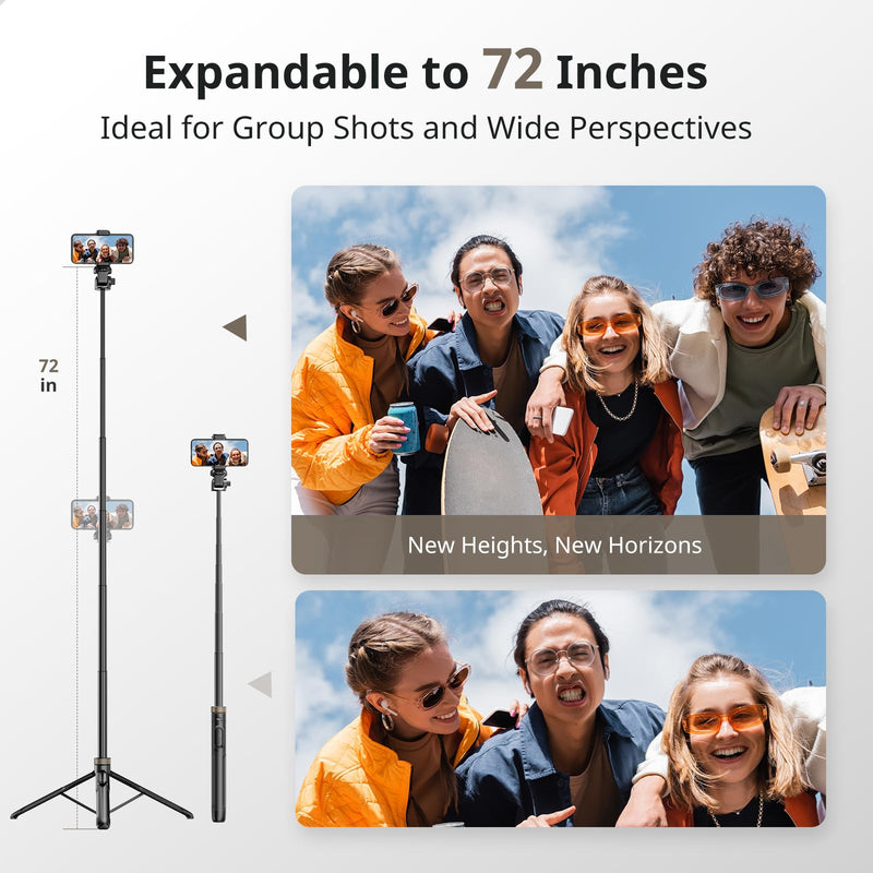 [Australia - AusPower] - Sensyne 72" Phone Tripod, Extendable Tripod for iPhone & Selfie Stick with Detachable Phone Holder & Wireless Remote, iPhone Tripod Compatible with All Cell Phones, Camera 