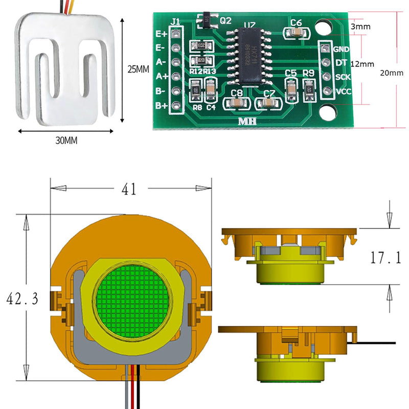 [Australia - AusPower] - Wishiot Load Cell Weighing Sensor Half-Bridge Strain Gauge Human Body Scale with Bracket + HX711 Amplifier AD Module Pack of 4 50 kg 