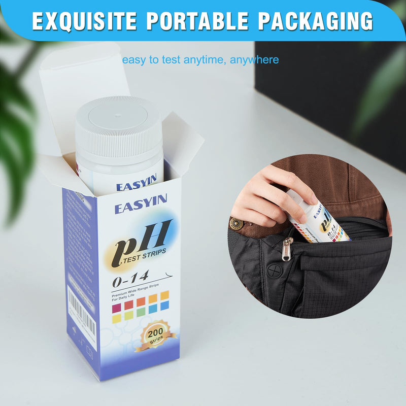 200pcs pH Test Strips (0-14) - Highly Accurate Litmus Paper for Testing Urine, Saliva, Drinking Water, Aquariums, Pools, Labs, Food, and Soap Making pH Test Strips 0-14
