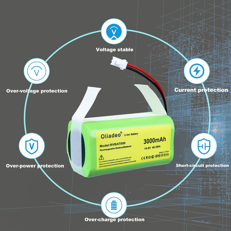 RVBAT850 for Shark Ion Vacuum Replacement Battery - AV1010AE, AV2501S, AV1110AE, RV1001AE, RV2001, RV850, AV2501AE, RV750_N, AV970 Robot Vacuum Cleaners RVBAT85002 (Attention: 2 Prongs Connector)