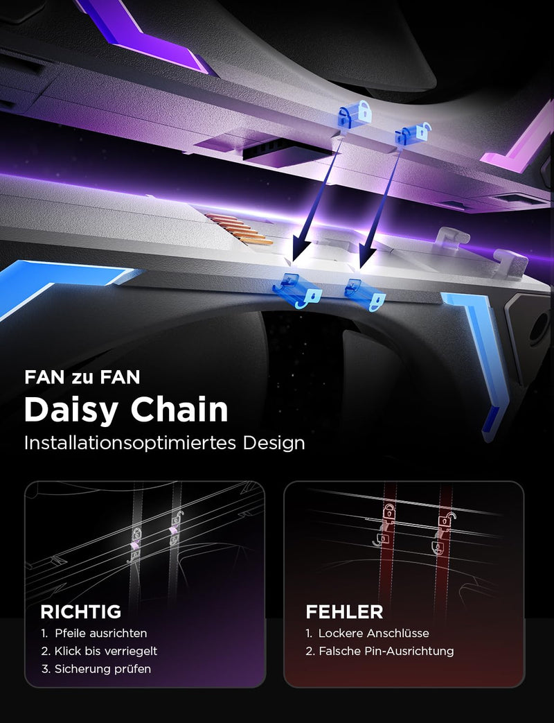 [Australia - AusPower] - AsiaHorse COSMIQ RGB PC Fan 120 mm Reverse Case Fan Pack of 3, ARGB Daisy Chain PC Fan [Infinity Mirror] [FDB] 2000 RPM/68.5 CFM/24 LEDs 4 Pin PWN & 5V 3Pin ARGB with Controller. White 120MM-Reverse 