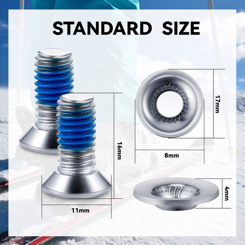 [Australia - AusPower] - Ferraycle Snowboard Binding Screw Set Include Snowboard Mounting Screws Snowboarding Binding Screws and Snowboarding Screw Washers, Silver 16 