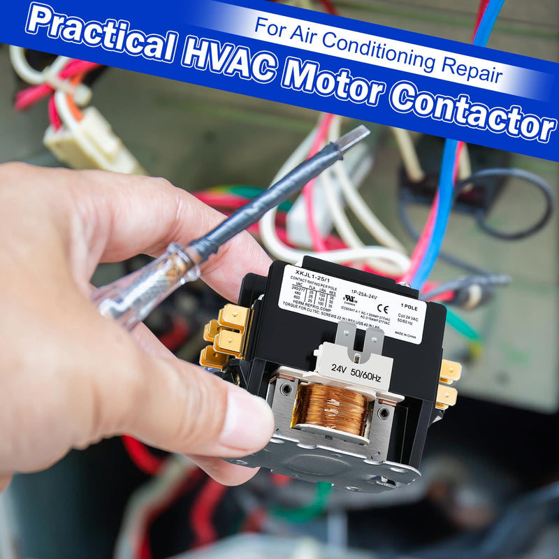 Dreyoo 2 Pack Carrier HVAC Motor Contactor, 24V 25 Amp Coil 1 Pole Replacement Relays Compatible with C230B, Air Conditioner, Heat Pump, Refrigeration Systems