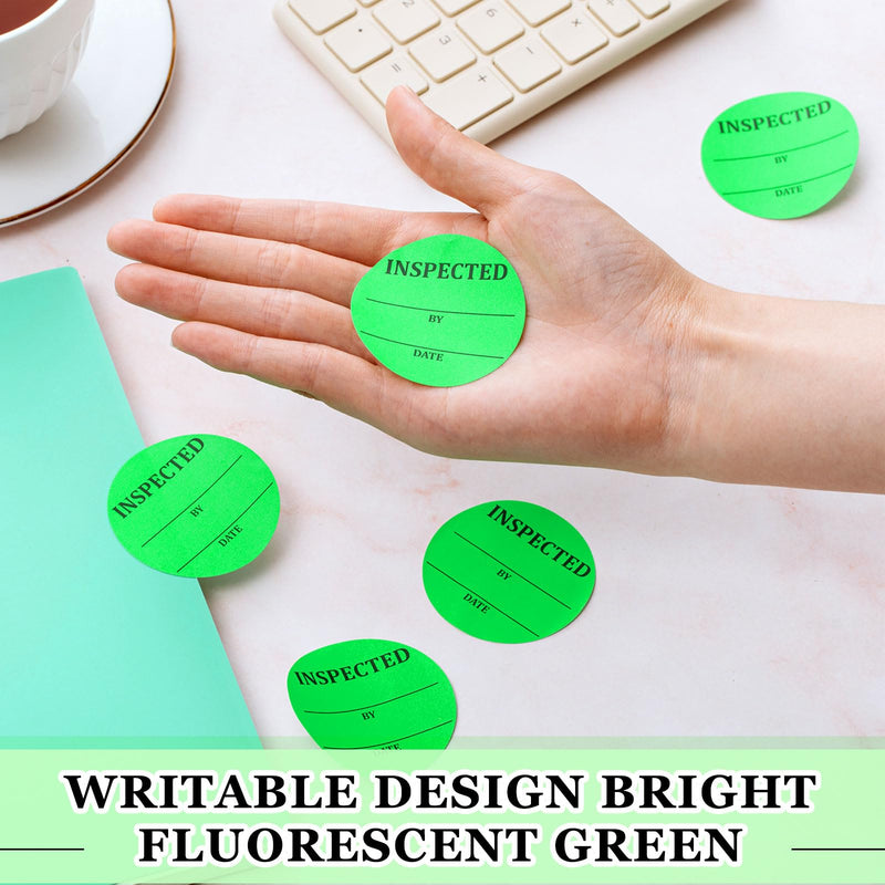 Gueevin 1000 Pcs 2 Inch Quality Control Inventory Labels Writeable QC Inventory Approval Stickers Fluorescent Green Permanent Adhesive Stickers for Shipping Warehouse Organization (Inspected by) Inspected by