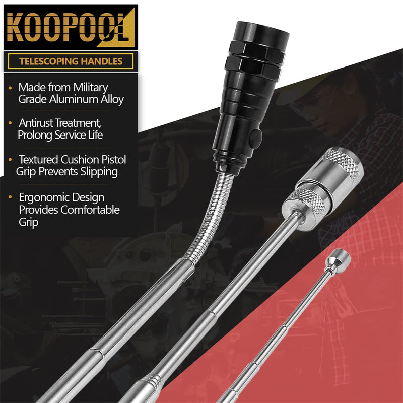 [Australia - AusPower] - Telescoping Magnetic Pickup Tool Set, Inspection Mirror Telescoping, LED Flashlight, Cool Gadgets for Men, Gifts for Dad, Husband, Kids, Boyfriend, Magnet Stick Red 