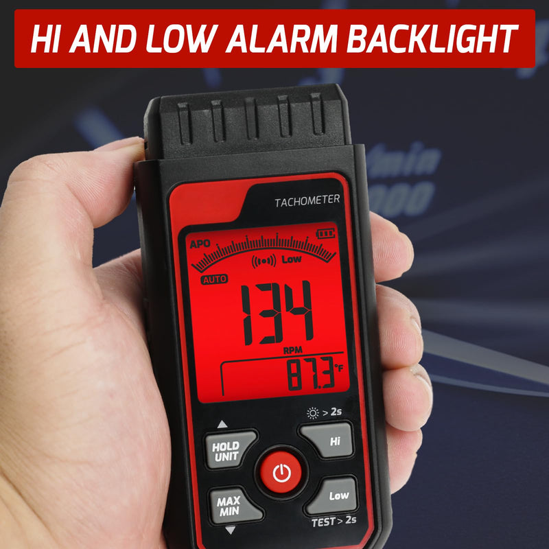 [Australia - AusPower] - Non-Contact Digital Tachometer RPM Meter Speed Gauge Laser Photo Tachometer with 2.5~99999 RPM Range, Backlit Display | Analog Bar Scale | Custom Alarms for HVAC Motor Engine Speed Tester 