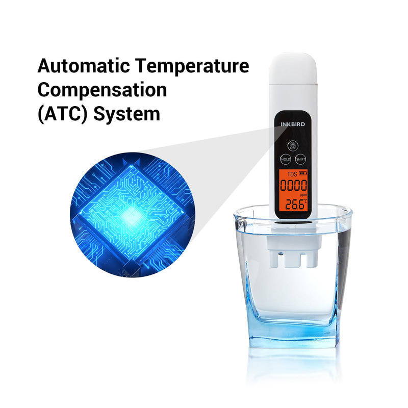 [Australia - AusPower] - TDS Meter Digital Water Tester, INKBIRD Professional Electronic 3-in-1 TDS, Temperature and EC Meter, 0-4995ppm, Ideal ppm Meter for Drinking Water, Aquariums, and More Lab Viscometers(White) 