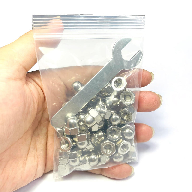 [Australia - AusPower] - 50pcs 1/4-20 Acorn Cap Nuts,1/4-20 Cap Nuts,Acorn Hex Dome Head Dome nut,304 Stainless Steel,hardware18-8,Bright Finish with Open End Wrench 