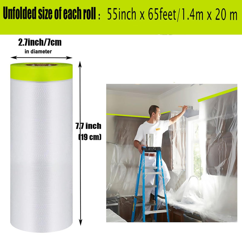 Tape and Drape Painters Tape and Plastic Film - 55in x 65ft Roll for Cars, Auto Body, Skirting and Frames 1 55 inch x 65 feet