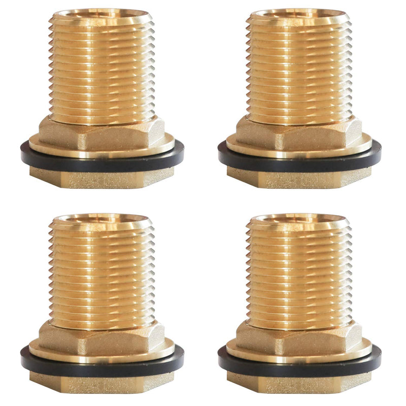 [Australia - AusPower] - Hourleey Solid Brass Bulkhead Fitting, 1/2" Female 3/4" Male GHT Solid Brass Water Tank Connector Theaded with Rubber Ring, 4 set 4 Pack 