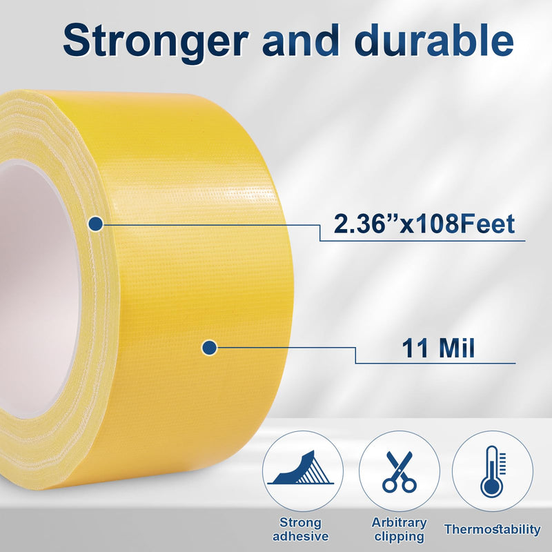Yellow Duct Tape Heavy Duty, 2.36 Inch x 36 Yard Waterproof Strong Adhesive Duct Tape for Indoor Outdoor Repairs Tear by Hand, 1 Roll Yellow