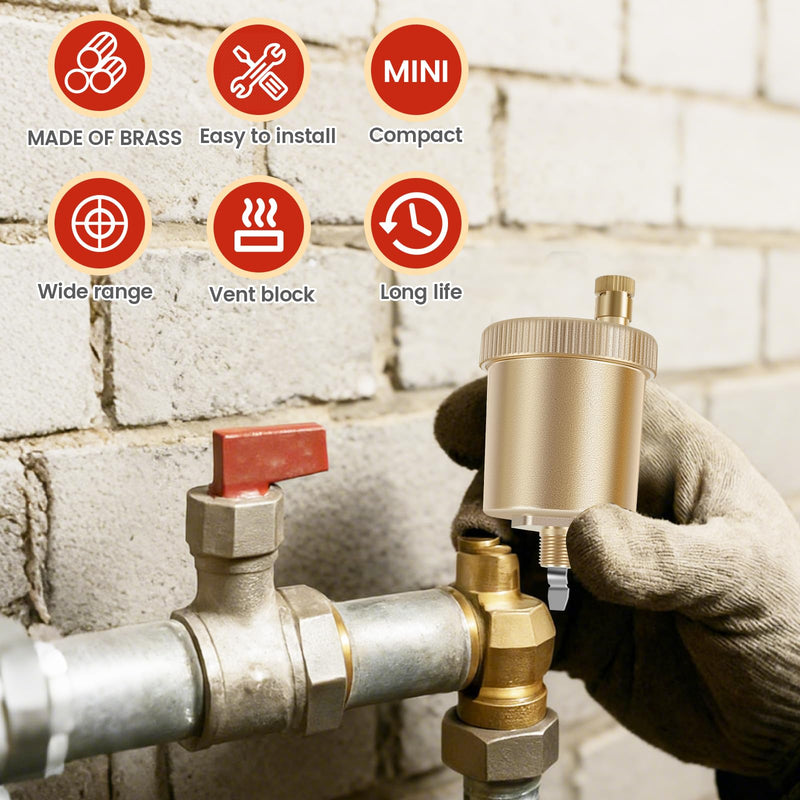 [Australia - AusPower] - 2 PCS 1/8 Inch Automatic Air Vent Valve, Brass Automatic Air Bleed Vent, Float Valve Kit for Hot Water Radiators Heating System 2 pcs 