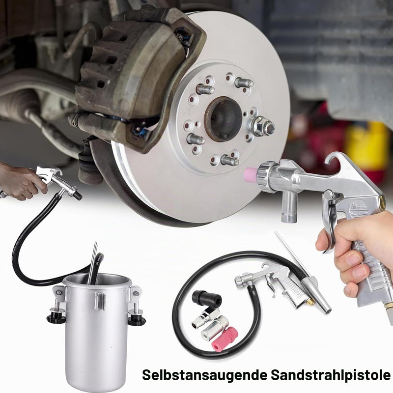 Versatile Sandblasting Gun Compressed Air with Nozzles of Various Calibres, Sand Blasting Gun with 1 m Rubber Hose, Accessories for Sandblasting Device for Professional and DIY Projects B