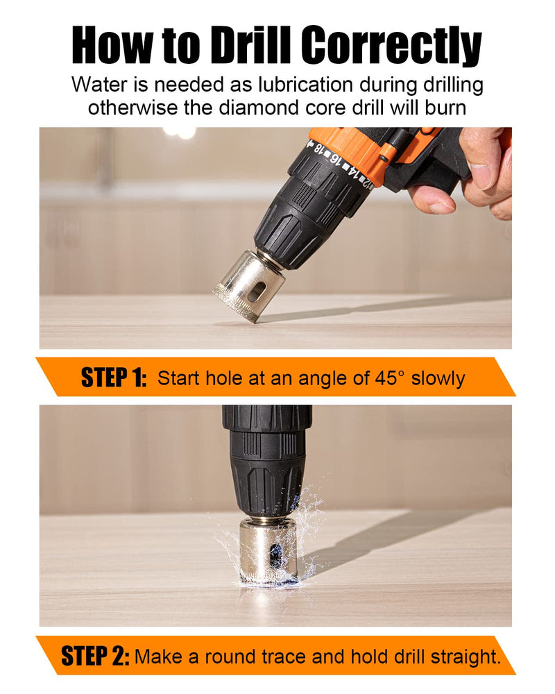 [Australia - AusPower] - Diamond Drill Bits Set, 10 PCS Diamond Hole Saw Set, Glass Drill Bit for Ceramic Tile Porcelain Marble Granite Stone Bottles 10 PCS(1/4"-1 1/5") 