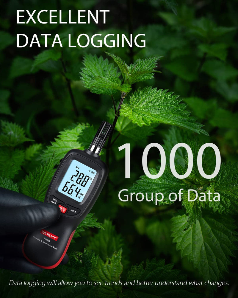[Australia - AusPower] - Wintact Digital Temperature and Humidity Meter, Thermometer Hygrometer Monitor with Dew Point and Wet Bulb Temperature, Backlight, Max/Min Value, Data Hold, Store 1000 Group of Data for Indoor Outdoor 