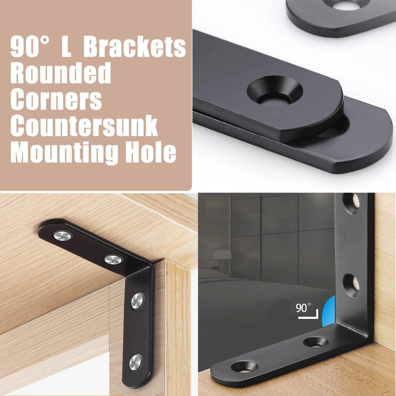 [Australia - AusPower] - 18-Pack L Shape Corner Brackets, Stainless Steel Metal Angle Braces for Wood Furniture, Heavy Duty Black 2 inch Shelf Bracket with Long Screws for Household Project (L Shape Black) L Shape Black 
