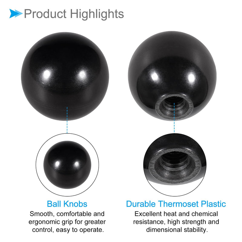 [Australia - AusPower] - Thermoset Ball Knobs, M5 Female Thread 20mm Diameter, Plastic Metric Hand Screw Grip Black - (Applications: for Lathe Machinery Lever Handle), 8-Pieces M5 x 20mm 