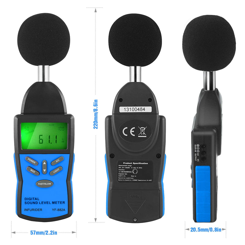[Australia - AusPower] - Portable Decibel Meter, Sound Level Monitoring and Noise Volume, MAX/MIN Noise Measurement with Data Hold LCD Backlight and Accuracy of +/-1.5dB 