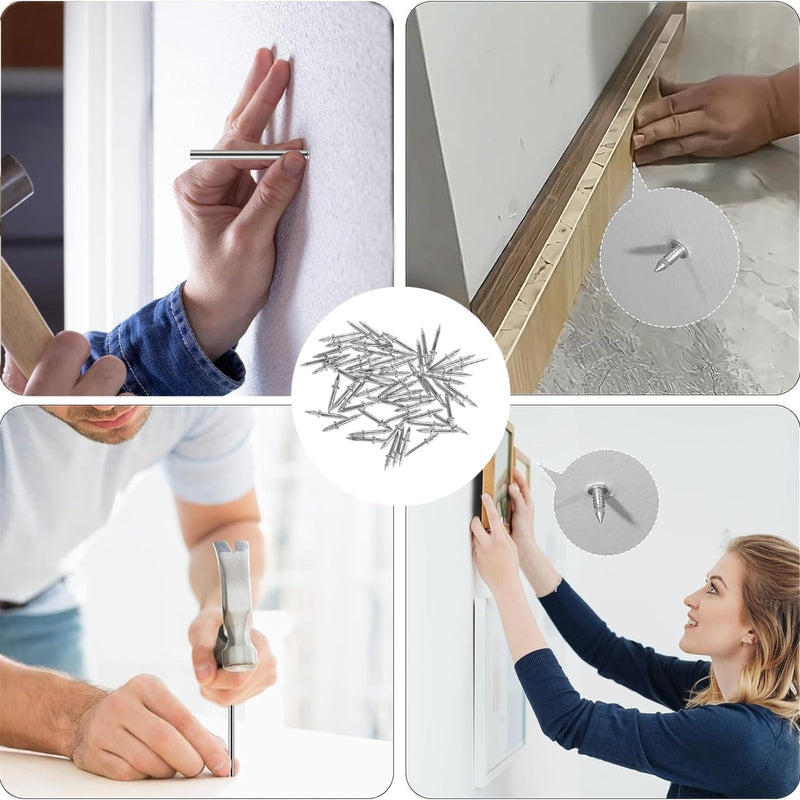 [Australia - AusPower] - 200Pcs Double-Head Skirting Thread Seamless Nail Rust-Proof Invisible Screws Solid Wood Baseboard Double-Headed Nails with Nail Specific Sleeve Tool 200Pcs 