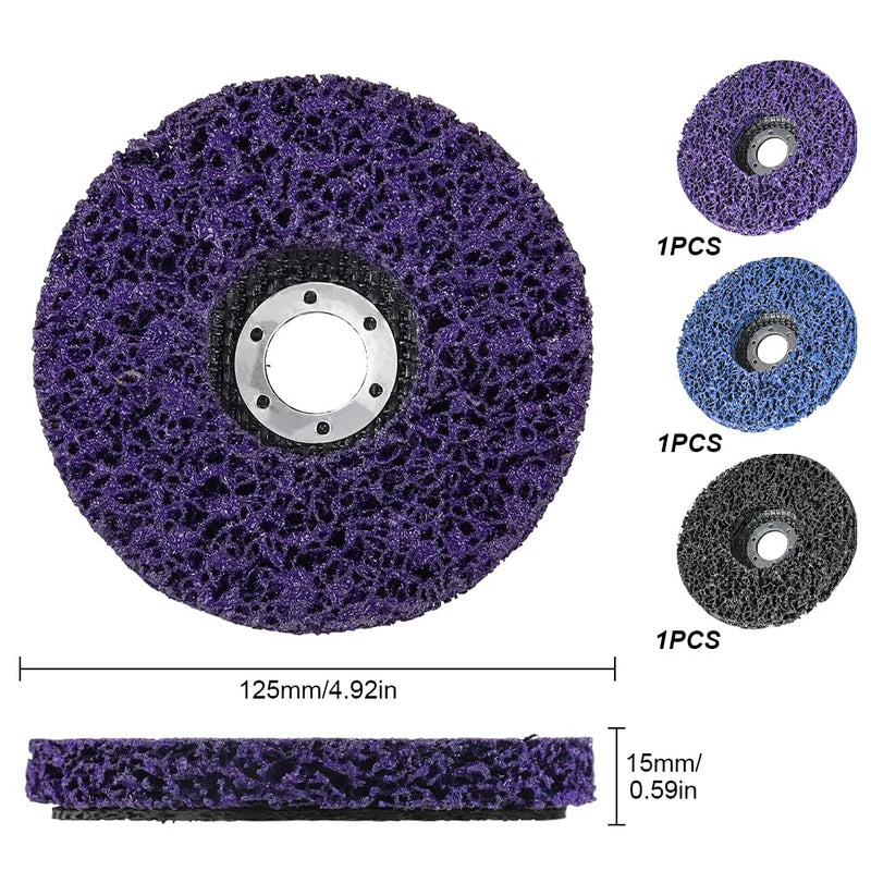 [Australia - AusPower] - 125 mm CSD Disc, Grinding Disc, 3 Pieces, Coarse Cleaning Disc, Cleaning Disc Set, Nylon Fabric Disc, Paint Removal, Rust, Polishing for Angle Grinder, Purple, Black 
