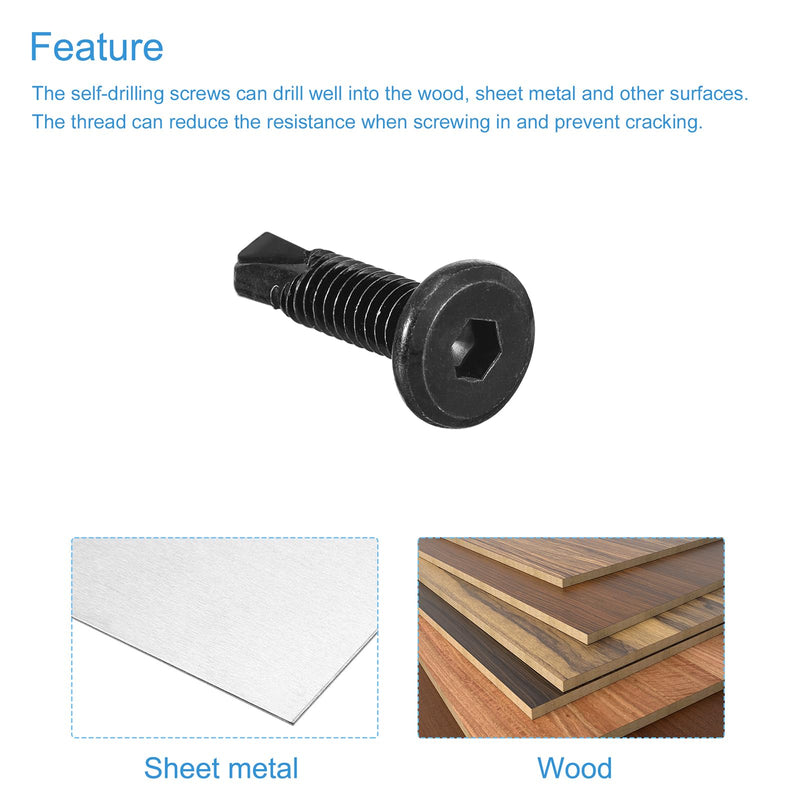 [Australia - AusPower] - uxcell Hex Socket Self Tapping Screws, 1/4 x 1" 410 Stainless Steel Sheet Metal Flat Head Drilling Screw 100pcs, Black 1/4 x 1" 