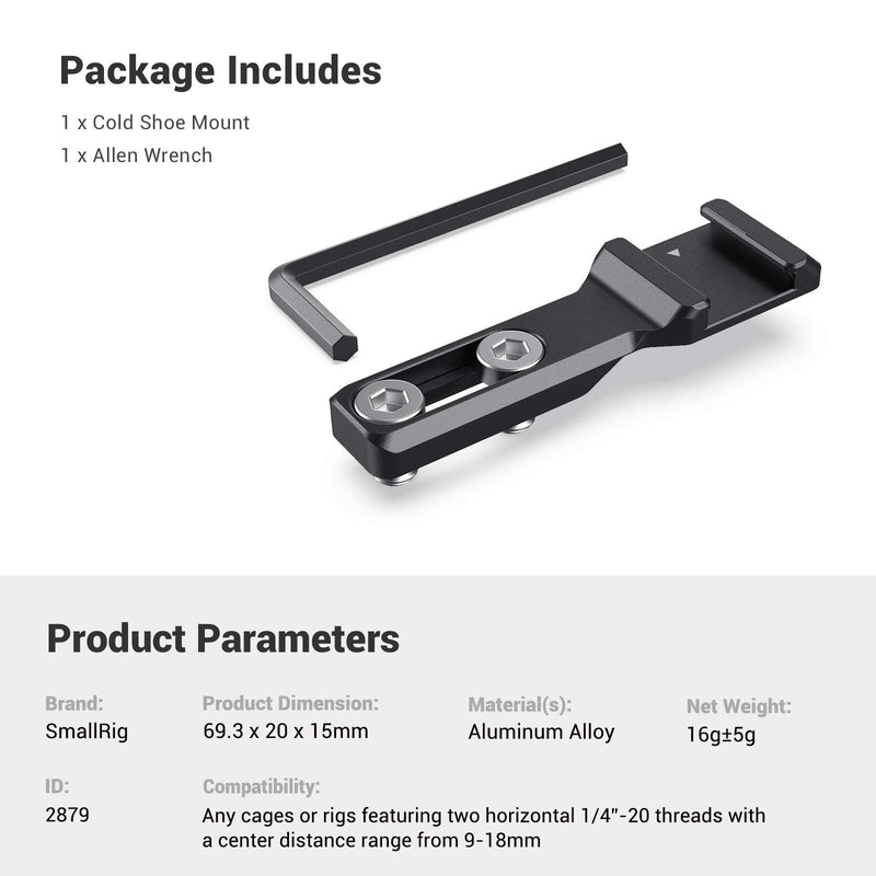 [Australia - AusPower] - SmallRig Cold Shoe Extension, Outrigger Shoe Mount Adapter for Microphone, EVF and Camera Accessories - 2879 