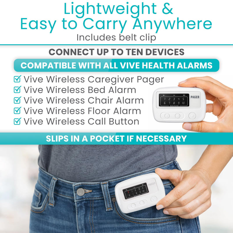 [Australia - AusPower] - Vive Wireless Caregiver Pager - Nurse Alert for Dementia Patients - Smart Portable Medical System for Caretaker - Connects to Call Button, Door, Window, Bed, Chair, Floor Alarm Pads Alert Pager 