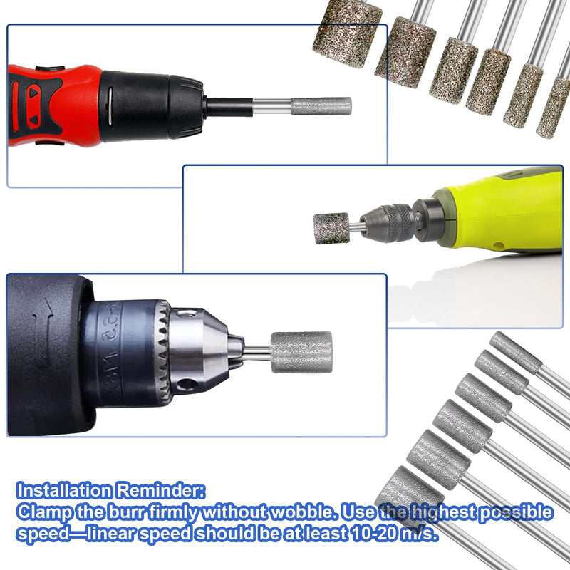 24 Piece Diamond Burr Set with 1/8 Inch Shank Diamond Grinding Points Grit 60 Grit 150 Burrs Sanding Pins with 3 mm Grinding Attachments for Carving Polishing