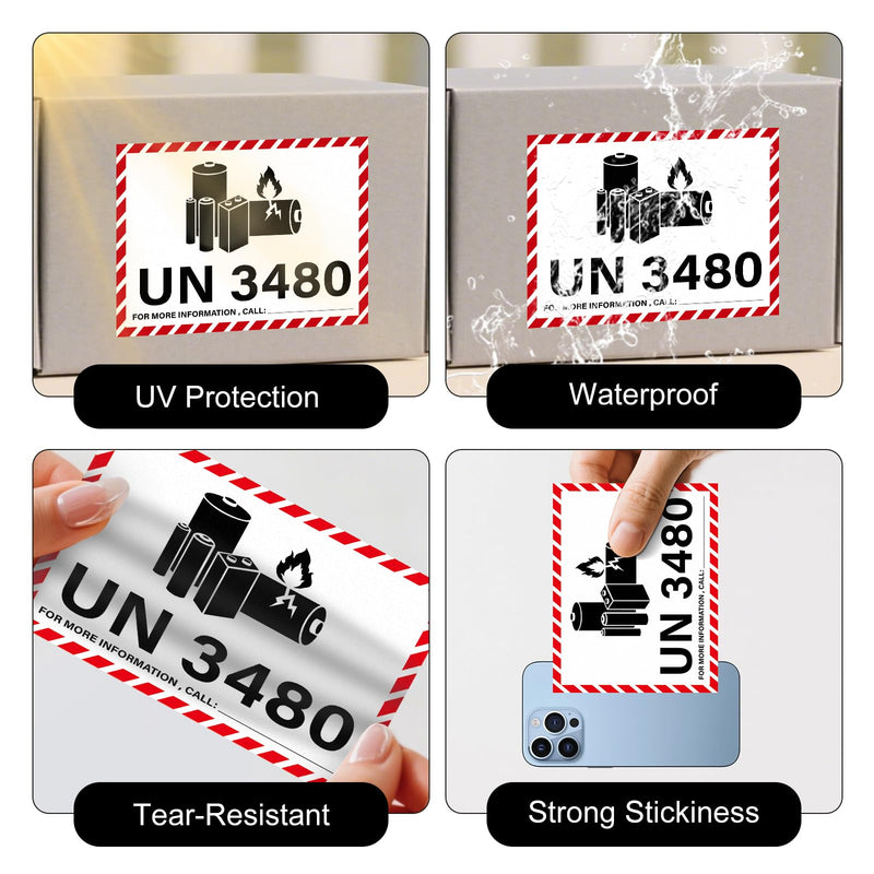 4.25×3.25 Inches UN3480 Caution Lithium Battery Labels 600 PCS Lithium Ion Battery Transport Safety Stickers