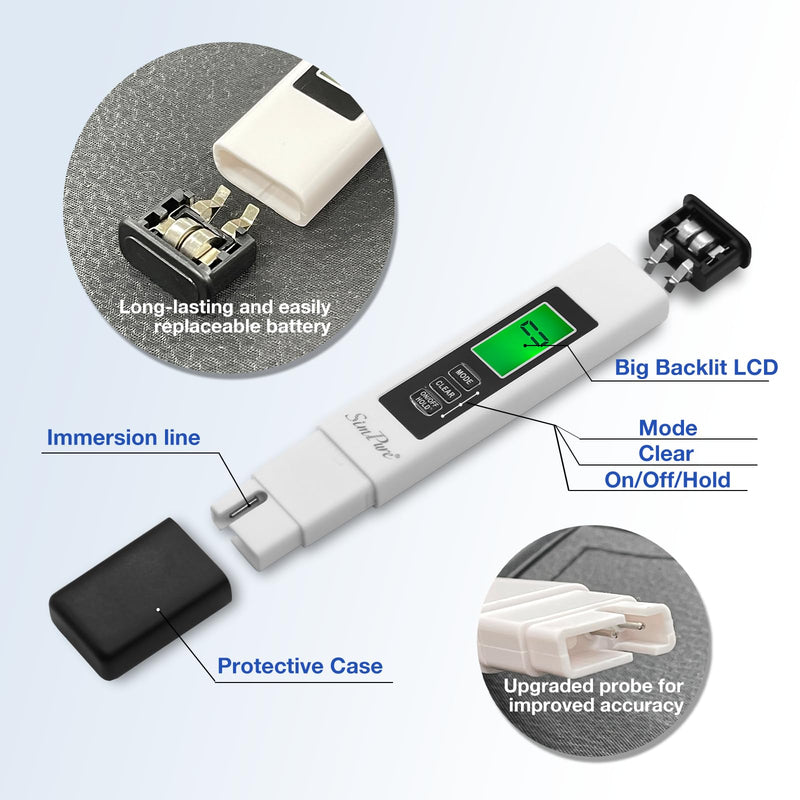[Australia - AusPower] - SimPure TDS Meter Digital Water Tester, 4 in 1 TDS EC & Temperature Meter, Water Quality Hardness Testing Kits, High Accuracy PPM Meter for Drinking Water, Hydroponics, Aquarium, Pool, RO System 