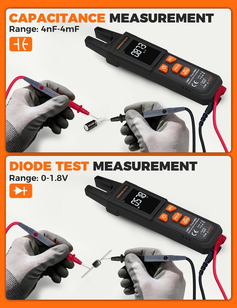 UM01 True RMS AC/DC Digital Current Clamp | U-shaped clamping jaw, AUTO detection, NCV, live phase detection – clamp multimeter & ammeter clamp in one.