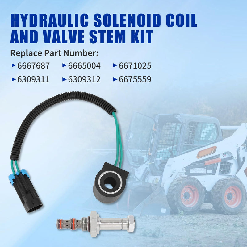 Solenoid Valve Coil and Hydraulic Spool Valve Stem Element Kit For Bob-cat 653 751 753 763 773 863 864 873 883 963 S175 S185 S205 T250 T300 T320 6667687 6309311 6671025 6675559