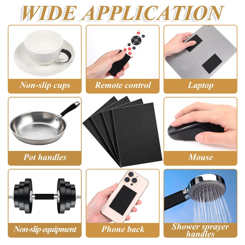 Sticky Anti-Slip Rubber Grip Tape, 4 Pcs Ultra-Thin Strong Adhesive Cuttable Tape, Customizable Waterproof Heat Resistant Versatile with Grip for Handles and Contact Surfaces (Black)