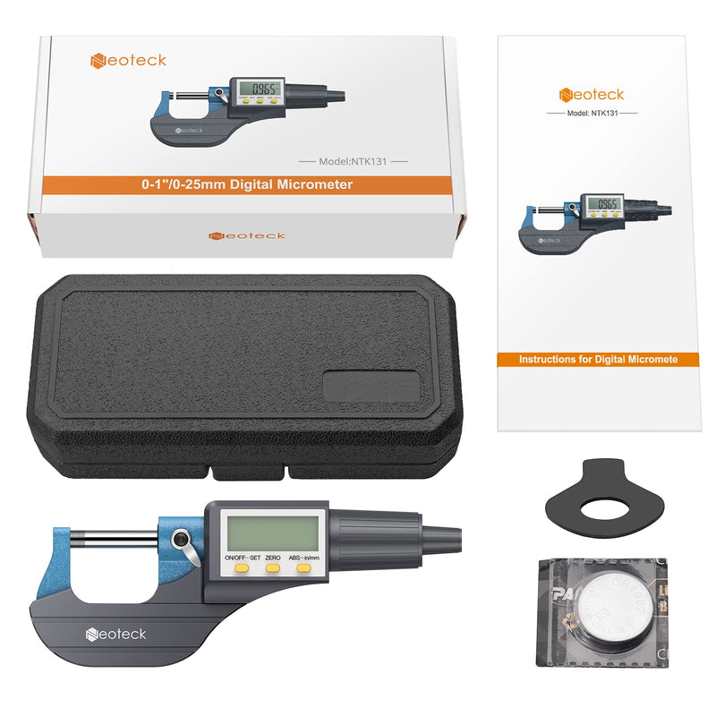 Neoteck Digital Micrometer Micrometer Micrometer Outside Micrometer Electronic 0-25 mm with LCD Display Micrometer 0.001 mm / 0.00005 Inches