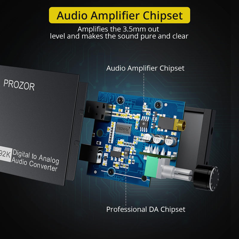 [Australia - AusPower] - PROZOR 192kHz Digital to Analog Audio Converter, DAC Digital SPDIF Optical Toslink to 3.5mm Converter 
