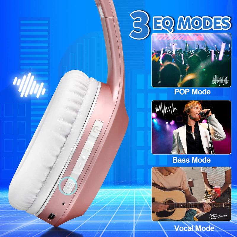 [Australia - AusPower] - Bluetooth Headphones Over Ear, 68H Playtime and 3 EQ Music Modes Wireless Headphones with Microphone/Deep Bass, HiFi Stereo Foldable Lightweight Headset for PC Home Travel Office (Rose Gold) Rose 