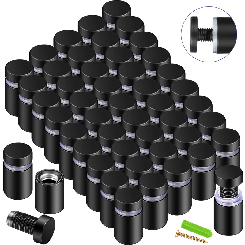 [Australia - AusPower] - 0.5 x 0.8 Inch Stainless Steel Standoffs Matte Black Standoffs Pack Standoff Screws Kit Wall Sign Standoffs for Advertising Board Hanging Acrylic Picture Frame (48 Pieces) 48 