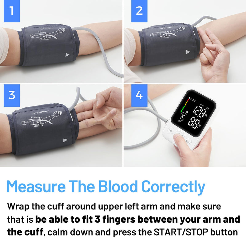 [Australia - AusPower] - Blood Pressure Monitor Upper Arm Machine Sphygmomanometer Accurate Adjustable Manual BP Cuff Kit Led Backlit Display 2 Users 240 Sets Memory Includes Storage Bag White 